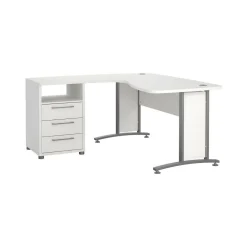 Scrivanie > Dmora Scrivania angolare bianca e grigia 159x150cm in legno - Estongch Grigio, Bianco