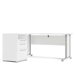 Scrivanie > Dmora Scrivania angolare bianca e grigia 159x150cm in legno - Estongch Grigio, Bianco