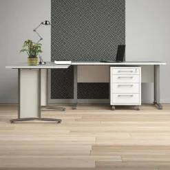 Scrivania angolare bianca e grigia 230x200cm con 4 cassetti - Agerato