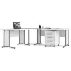Scrivania angolare bianca e grigia 230x200cm con 4 cassetti - Agerato