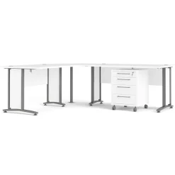 Scrivanie > Dmora Scrivania angolare bianca e grigia 230x200cm moderna - Megh Grigio, Bianco