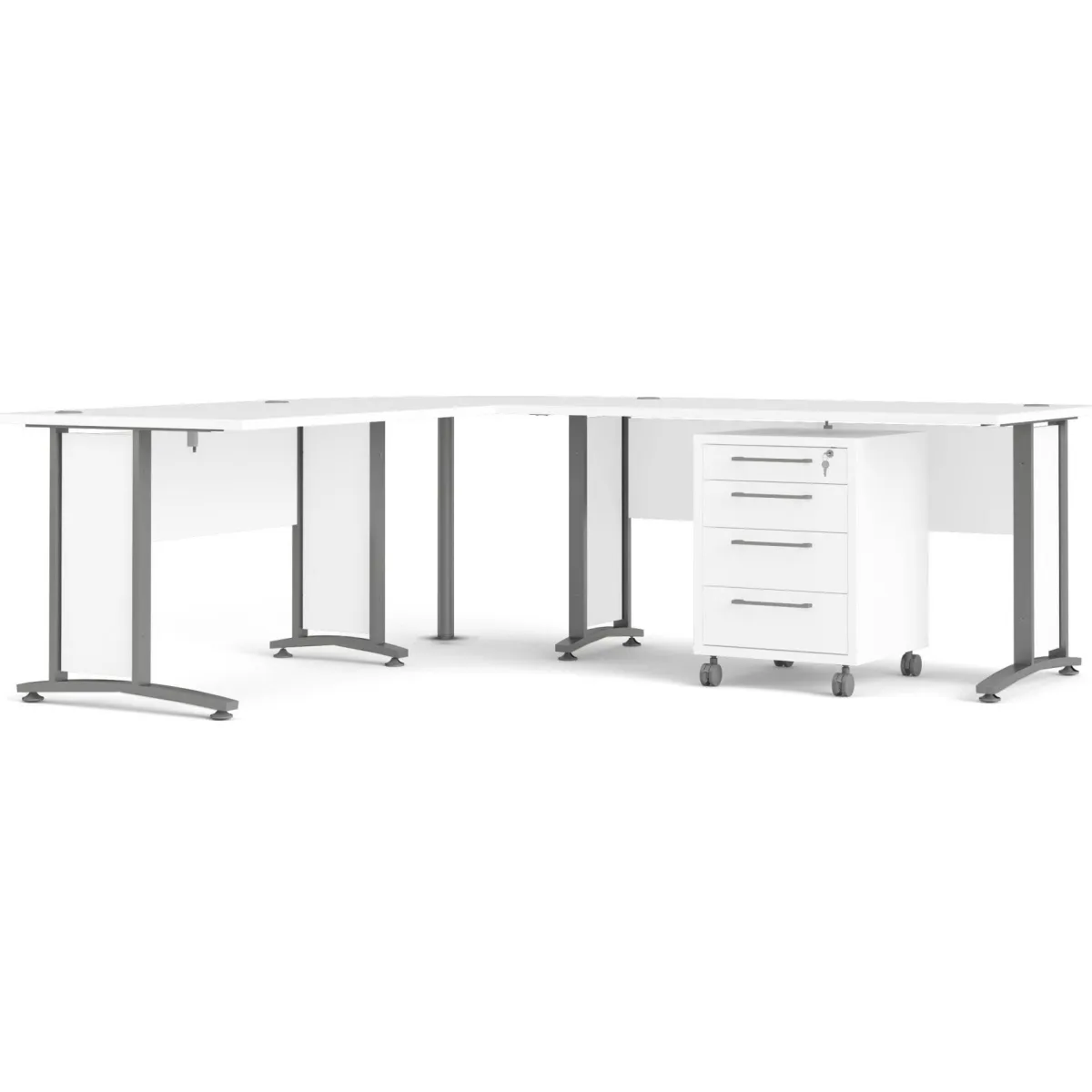 Scrivanie > Dmora Scrivania angolare bianca e grigia 230x200cm moderna - Megh Grigio, Bianco