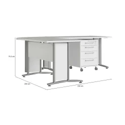 Scrivania angolare bianca e grigia 230x200cm con 4 cassetti - Agerato