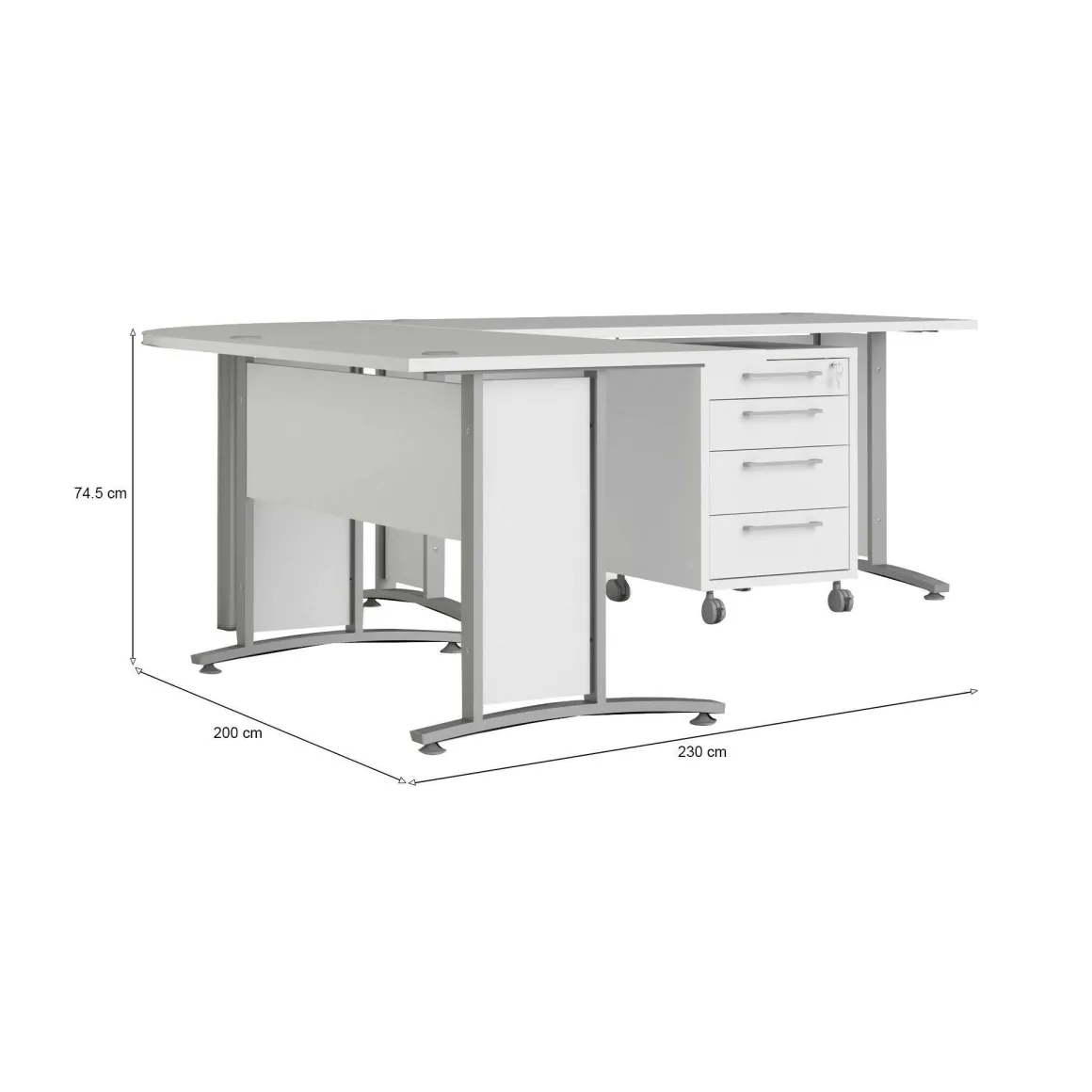 Scrivania angolare bianca e grigia 230x200cm con 4 cassetti - Agerato