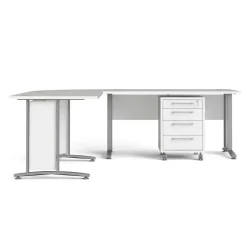 Scrivania angolare bianca e grigia 230x200cm con 4 cassetti - Agerato