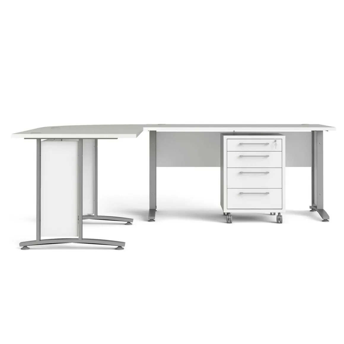 Scrivania angolare bianca e grigia 230x200cm con 4 cassetti - Agerato
