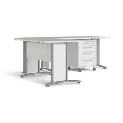 Scrivania angolare bianca e grigia 230x200cm con 4 cassetti - Agerato