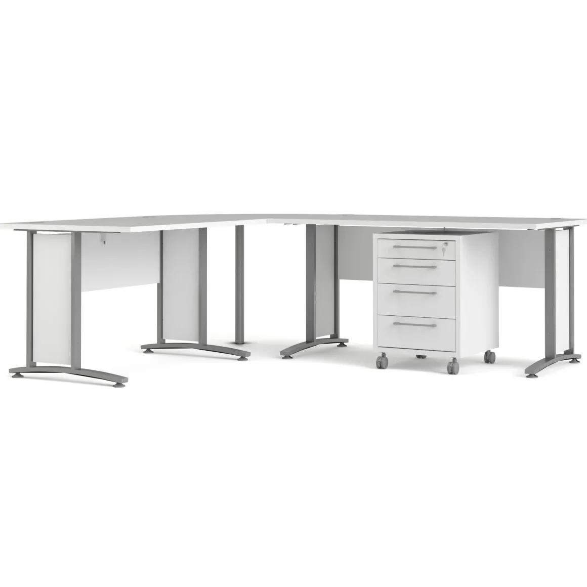Scrivania angolare bianca e grigia 230x200cm con 4 cassetti - Agerato