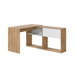 Scrivania angolare bianca e legno 108x140cm con libreria - Apogee