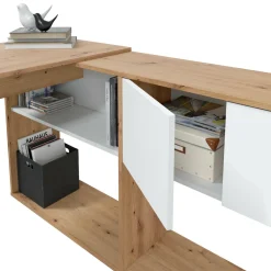 Scrivania angolare bianca e legno 108x140cm con libreria - Apogee