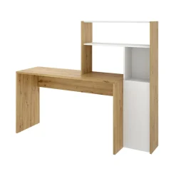 Ufficio|Camera Da Letto > Dmora Scrivania angolare bianca e rovere nodi 110x81cm con libreria - Aiden Marrone, Bianco Rovere Nodi