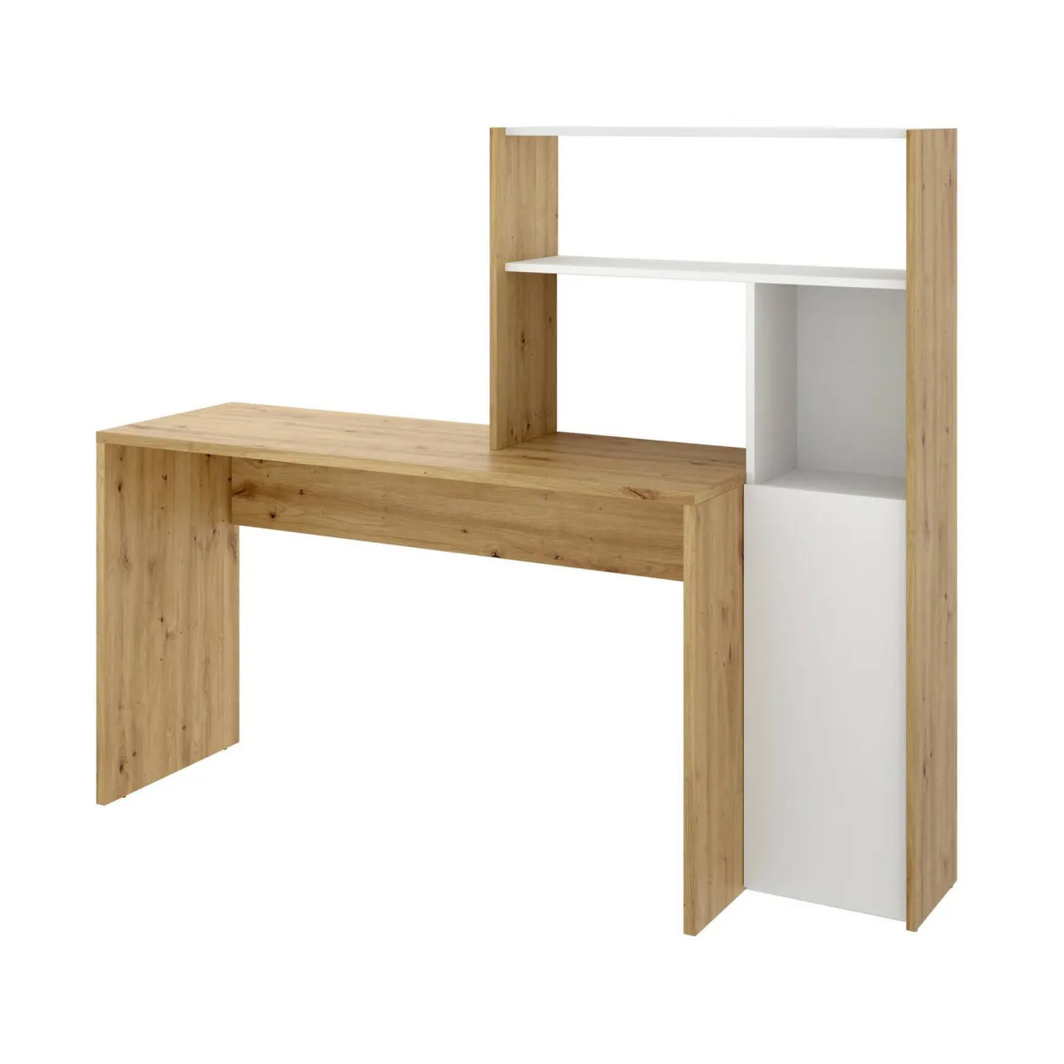 Ufficio|Camera Da Letto > Dmora Scrivania angolare bianca e rovere nodi 110x81cm con libreria - Aiden Marrone, Bianco Rovere Nodi