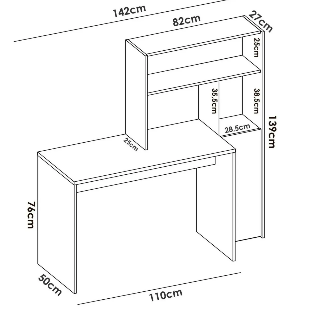 Ufficio|Camera Da Letto > Dmora Scrivania angolare bianca e rovere nodi 110x81cm con libreria - Aiden Marrone, Bianco Rovere Nodi