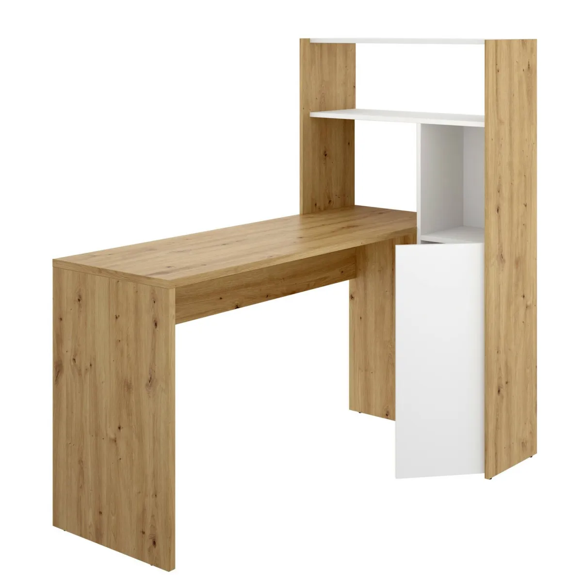 Ufficio|Camera Da Letto > Dmora Scrivania angolare bianca e rovere nodi 110x81cm con libreria - Aiden Marrone, Bianco Rovere Nodi