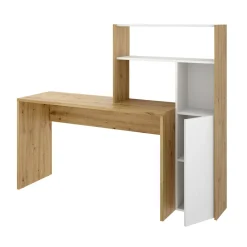 Ufficio|Camera Da Letto > Dmora Scrivania angolare bianca e rovere nodi 110x81cm con libreria - Aiden Marrone, Bianco Rovere Nodi