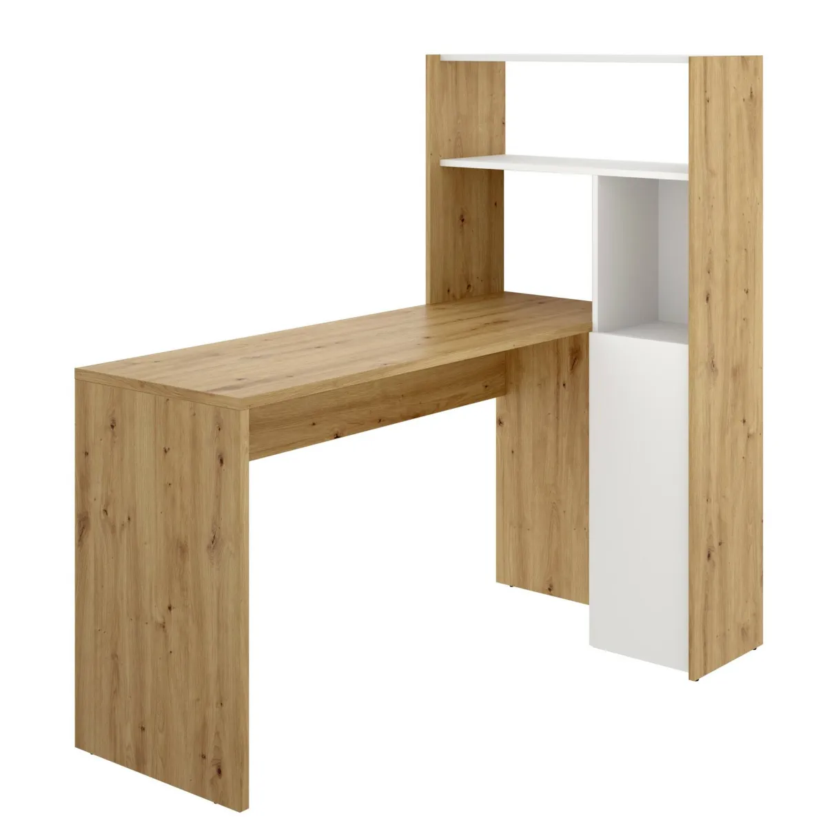Ufficio|Camera Da Letto > Dmora Scrivania angolare bianca e rovere nodi 110x81cm con libreria - Aiden Marrone, Bianco Rovere Nodi