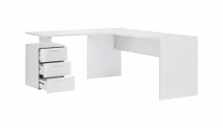 Ufficio|Camera Da Letto > Dmora Scrivania angolare bianca lucida e legno 139x92cm con 1 cassetto - Andor Marrone Rovere, Bianco Lucido