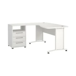 Scrivanie > Dmora Scrivania angolare bianca 159x150cm con 3 cassetti - Estong Bianco