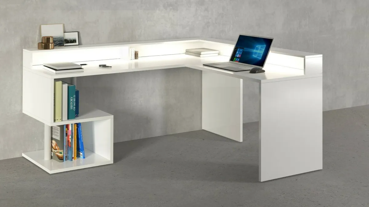 Ufficio|Camera Da Letto > Dmora Scrivania angolare bianca 180x93cm con supporto computer - Adelma Bianco