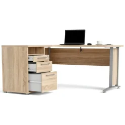 Scrivanie > Dmora Scrivania angolare grigia e quercia 159x150cm con 3 cassetti - Alfango Marrone, Grigio Quercia