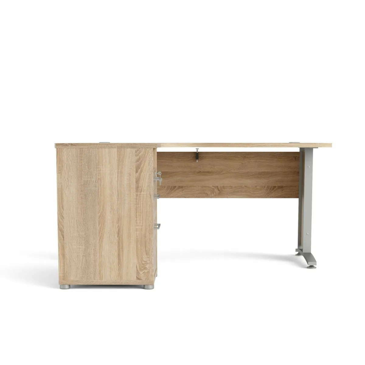 Scrivanie > Dmora Scrivania angolare grigia e quercia 159x150cm con 3 cassetti - Alfango Marrone, Grigio Quercia