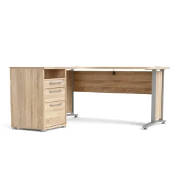 Scrivanie > Dmora Scrivania angolare grigia e quercia 159x150cm con 3 cassetti - Alfango Marrone, Grigio Quercia