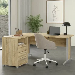 Scrivania angolare grigia e quercia 159x150cm in legno - Estong