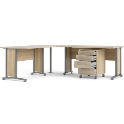 Scrivanie > Dmora Scrivania angolare grigia e quercia 230x200cm con 4 cassetti - Megh Marrone, Grigio Quercia