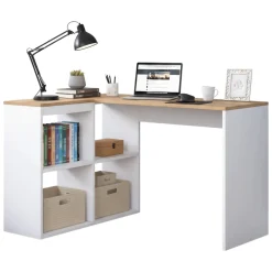 Scrivanie > Dmora Scrivania angolare quercia e bianca 120x50cm con libreria - Montone Bianco, Marrone Quercia