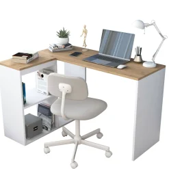 Scrivanie > Dmora Scrivania angolare quercia e bianca 120x50cm con libreria - Montone Bianco, Marrone Quercia