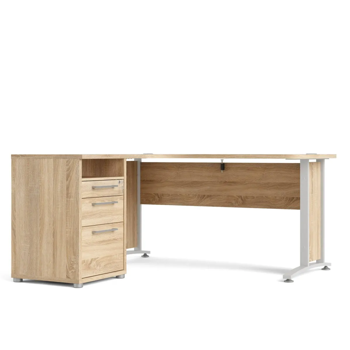Scrivanie > Dmora Scrivania angolare quercia e bianca 159x150cm con 3 cassetti - Alfango Bianco, Marrone Quercia