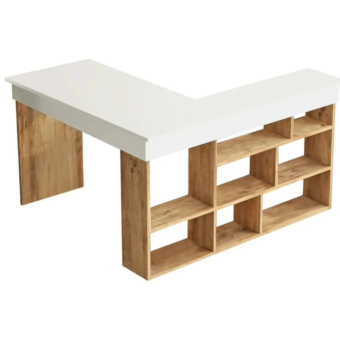 Scrivanie > Dmora Scrivania angolare quercia e bianca 159x150cm con 3 cassetti - Alfango Bianco, Marrone Quercia