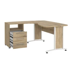 Scrivanie > Dmora Scrivania angolare quercia e bianca 230x200cm con 4 cassetti - Megh Bianco, Marrone Quercia