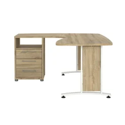 Scrivanie > Dmora Scrivania angolare quercia e bianca 230x200cm con 4 cassetti - Megh Bianco, Marrone Quercia