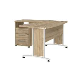 Scrivanie > Dmora Scrivania angolare quercia e bianca 230x200cm con 4 cassetti - Megh Bianco, Marrone Quercia
