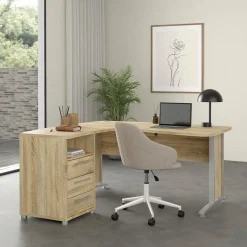 Scrivania angolare quercia 159x150cm con 3 cassetti - Lumpur