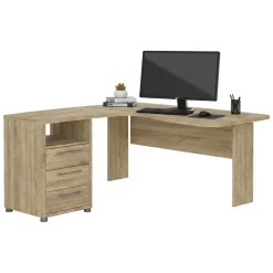 Scrivania angolare quercia 159x150cm con 3 cassetti - Lumpur
