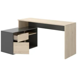 Ufficio|Camera Da Letto > Dmora Scrivania angolare rovere e antracite 139x92cm con 1 cassetto - Andor Nero Antracite, Marrone Rovere