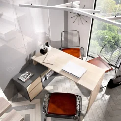 Ufficio|Camera Da Letto > Dmora Scrivania angolare rovere e antracite 139x92cm con 1 cassetto - Andor Nero Antracite, Marrone Rovere