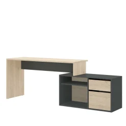 Ufficio|Camera Da Letto > Dmora Scrivania angolare rovere e antracite 139x92cm con 1 cassetto - Andor Nero Antracite, Marrone Rovere