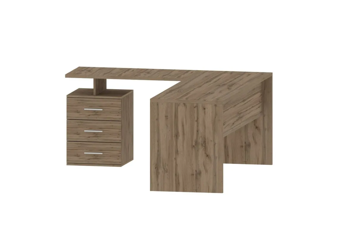 Ufficio|Camera Da Letto > Dmora Scrivania angolare rovere 180x60cm con 3 cassetti - Ascuby Marrone Rovere