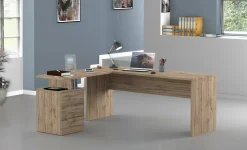 Ufficio|Camera Da Letto > Dmora Scrivania angolare rovere 180x60cm con 3 cassetti - Ascuby Marrone Rovere