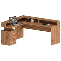 Scrivania angolare rovere 180x90cm con 3 cassetti - Leonilda
