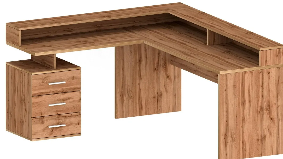 Scrivania angolare rovere 180x90cm con 3 cassetti - Leonilda