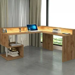 Scrivania angolare rovere 180x93cm con supporto computer - Adelma