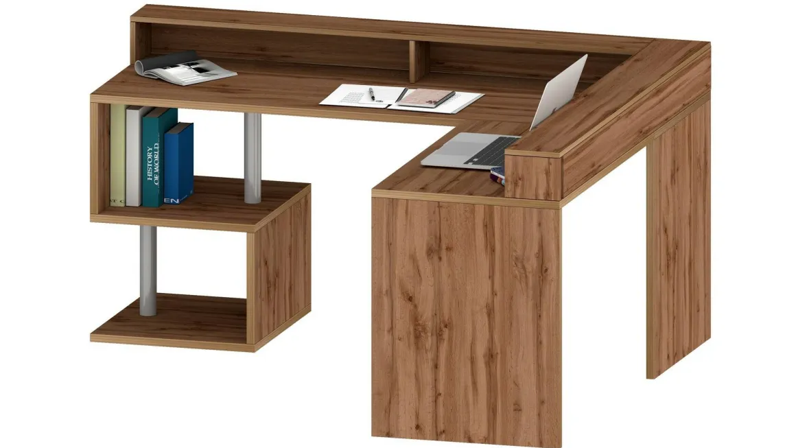 Scrivania angolare rovere 180x93cm con supporto computer - Adelma
