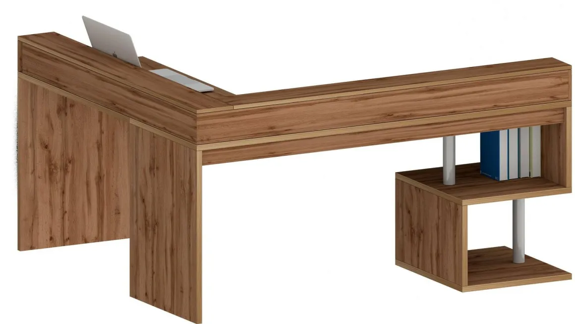 Scrivania angolare rovere 180x93cm con supporto computer - Adelma