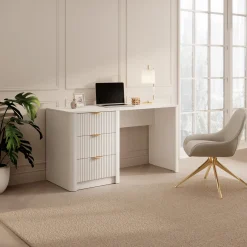 Scrivania Beige oro 3 Cassetti un Ripiano 140x55x76h cm, Lineare - Kanotini