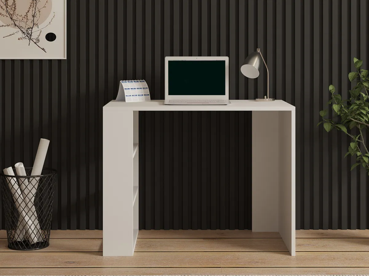 Scrivanie > Dmora Scrivania 3 Ripiani 3 Vani 90x50x70h cm, con Libreria - Torrile Beige