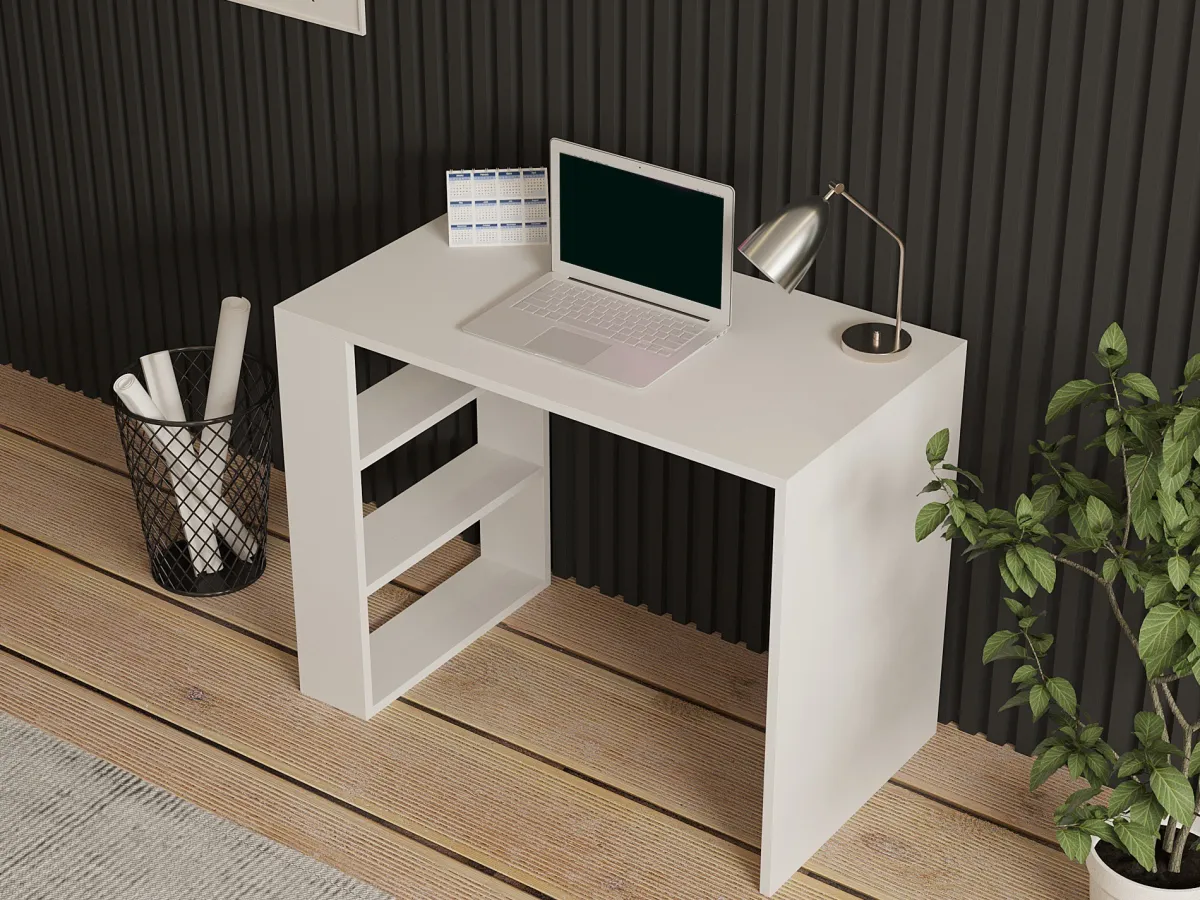 Scrivanie > Dmora Scrivania 3 Ripiani 3 Vani 90x50x70h cm, con Libreria - Torrile Beige